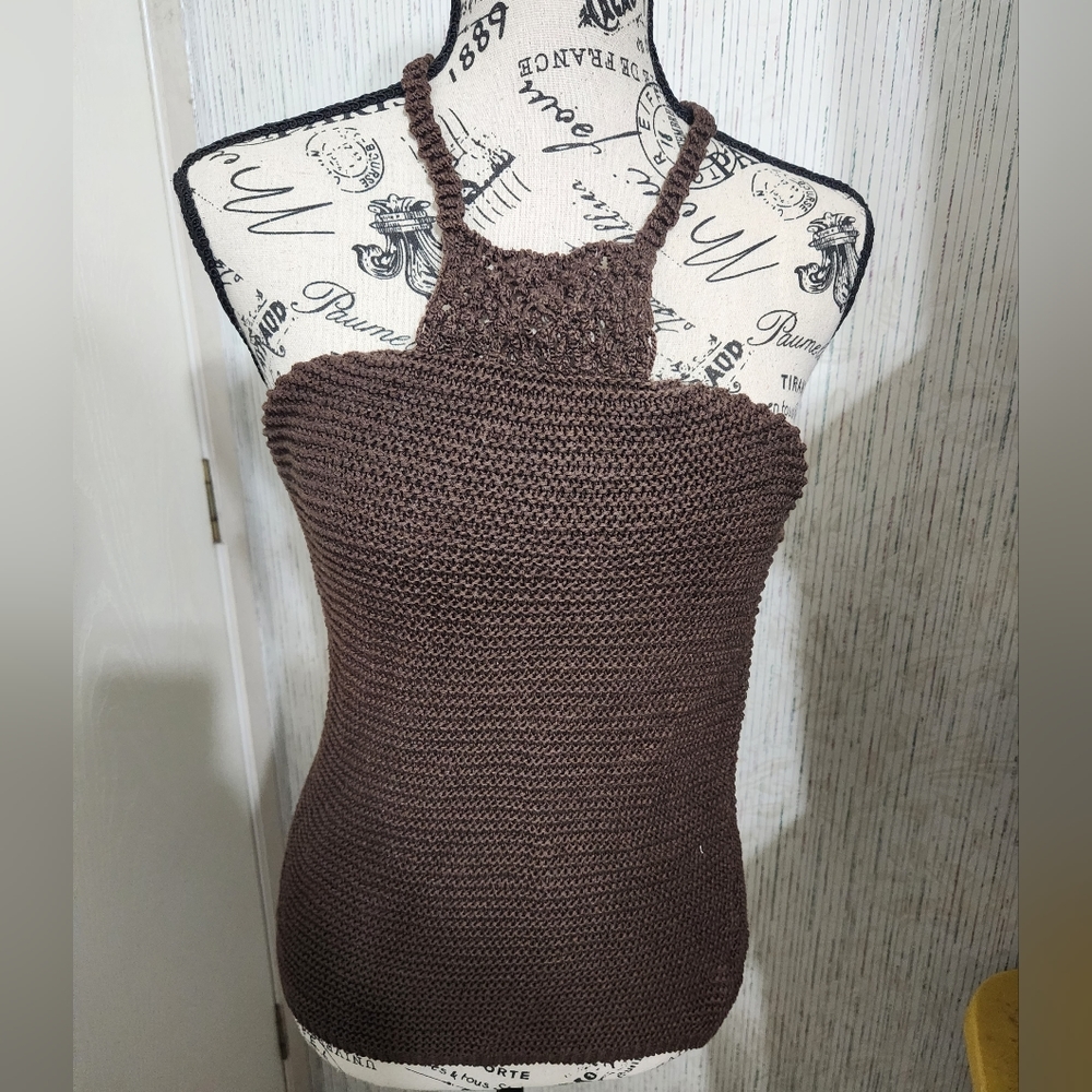 Ralph Lauren Brown Crochet Knit Halter Tank Top